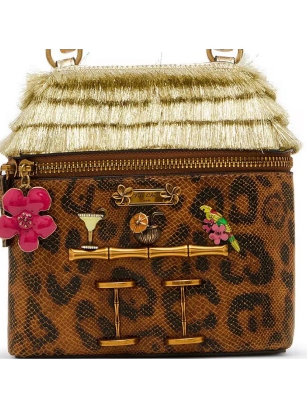 Betsey Johnson Leopard Print Tiki Bar Women's Bag with Gold Fringe - Picture 2 of 7